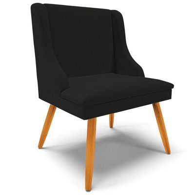 Poltrona Decorativa Pés Palito de Madeira Firenze Linho Preto/Natural - Gran Belo