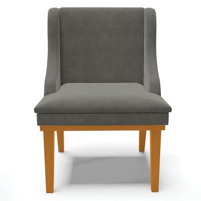 Kit 2 Poltronas Decorativas Base Fixa de Madeira Firenze Suede Grafite/Castanho - Gran Belo