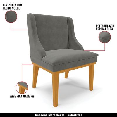 Kit 2 Poltronas Decorativas Base Fixa de Madeira Firenze Suede Grafite/Castanho - Gran Belo