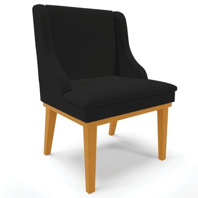 Kit 2 Poltronas Decorativas Base Fixa de Madeira Firenze Linho Preto/Castanho - Gran Belo