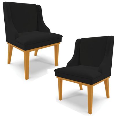 Kit 2 Poltronas Decorativas Base Fixa de Madeira Firenze Linho Preto/Castanho - Gran Belo