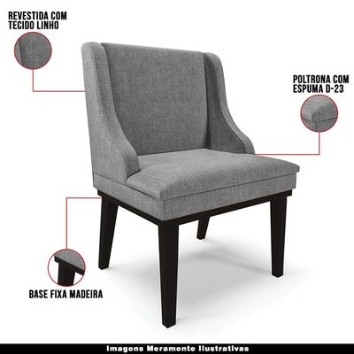 Kit 2 Poltronas Decorativas Base Fixa de Madeira Firenze Linho Grafite/Preto - Gran Belo