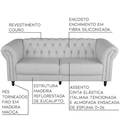 Sofá 4 Lugares Maggiore 260cm Couro Branco - Gran Belo