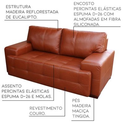 Sofá 2 Lugares Sala de Estar Roma 180 cm Couro Conhaque - Gran Belo