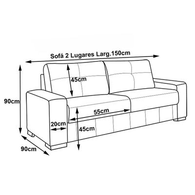 Sofá 2 Lugares 150cm Turim Couro Fendi - Gran Belo