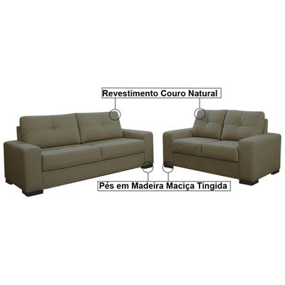 Sofá 2 e 3 Lugares Turim Couro Fendi - Gran Belo