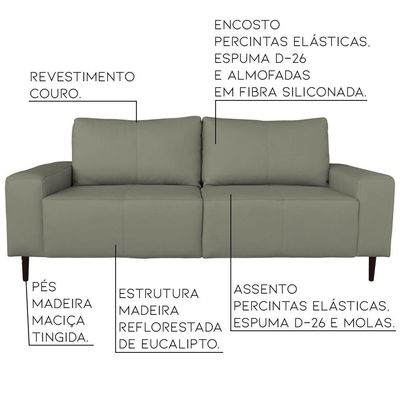 Sofá 03 Lugares Sala de Estar Recepção 240cm Brad Couro Fendi - Gran Belo
