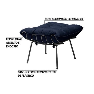 Puff Decorativo Sala de Estar Abel Pés Preto Veludo Azul - Gran Belo