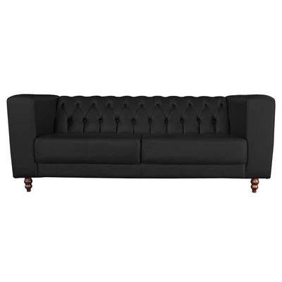 Sofá 3 Lugares Ravena 200cm Couro Preto - Gran Belo