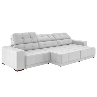 Sofá Sala de Estar Retrátil e Reclinável 5 Lugares Lisboa 350cm Branco Couro - Gran Belo