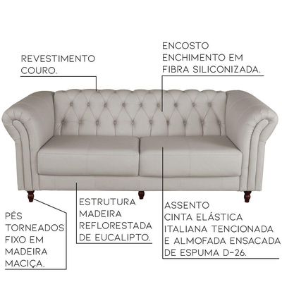 Sofá 4 Lugares Maggiore 260cm Couro Off White - Gran Belo