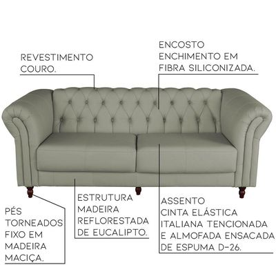 Jogo de Sofá 2 e 3 Lugares Sala de Estar Maggiore Couro Fendi - Gran Belo