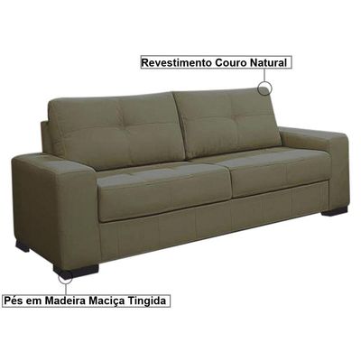 Sofá 3 Lugares 200cm Turim Couro Fendi - Gran Belo