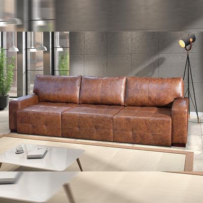 Sofá Decorativo 350 cm 4 Lugares Retrátil Azzano Mel Couro - Gran Belo