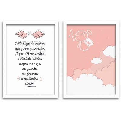 Quadros Decorativos 2 Pçs 40x60cm Menina AnjoMoldura Branca