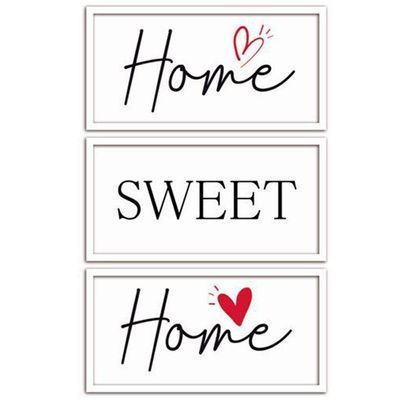 Quadros Decorativos 3 Peças 15x30 Home Sweet Moldura Branca