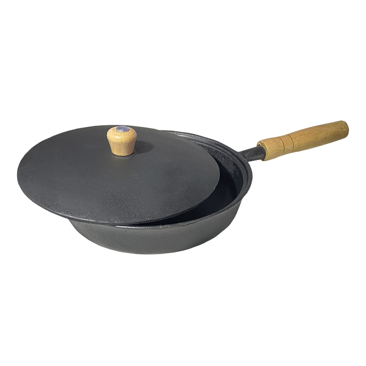 Frigideira de Ferro Grill Com Cabo Em Madeira Com Tampa 22cm