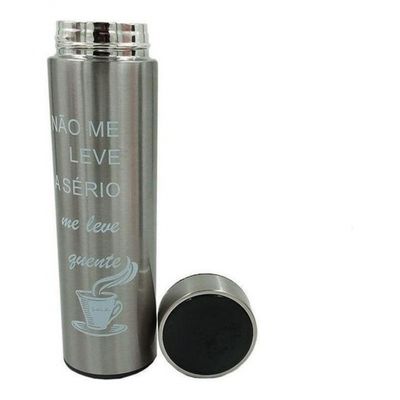 Garrafa Termômetro Térmica Inox Display Led A Vácuo Prata