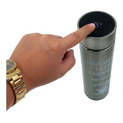 Garrafa Termômetro Térmica Inox Display Led A Vácuo Prata