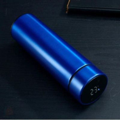 Garrafa Térmica Azul Visor De Temperatura Display Led 480Ml