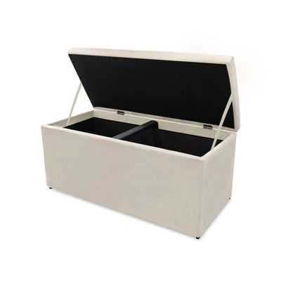 Kit Cabeceira E Calçadeira Baú Dubai Queen 160 Cm - Veludo Bege Claro