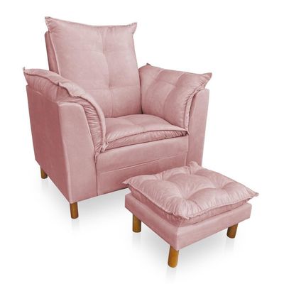 Kit Poltrona Amamentação Sara + Puff Veludo Rose Dal Poz Estofados