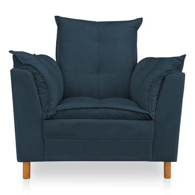 Kit Poltrona Amamentação Sara + Puff Suede Azul Marinho Dal Poz Estofados