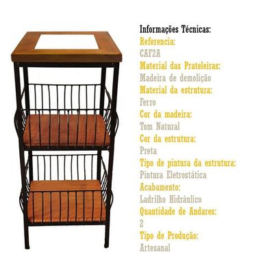 Fruteira De Ferro E Madeira 2 Andares Com Ladrilho Hidráulico Artesanal Ladrilho A1