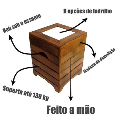 Banco Madeira Volpi Baú Com Ladrilho Hidráulico Azulejo Ladrilho A1
