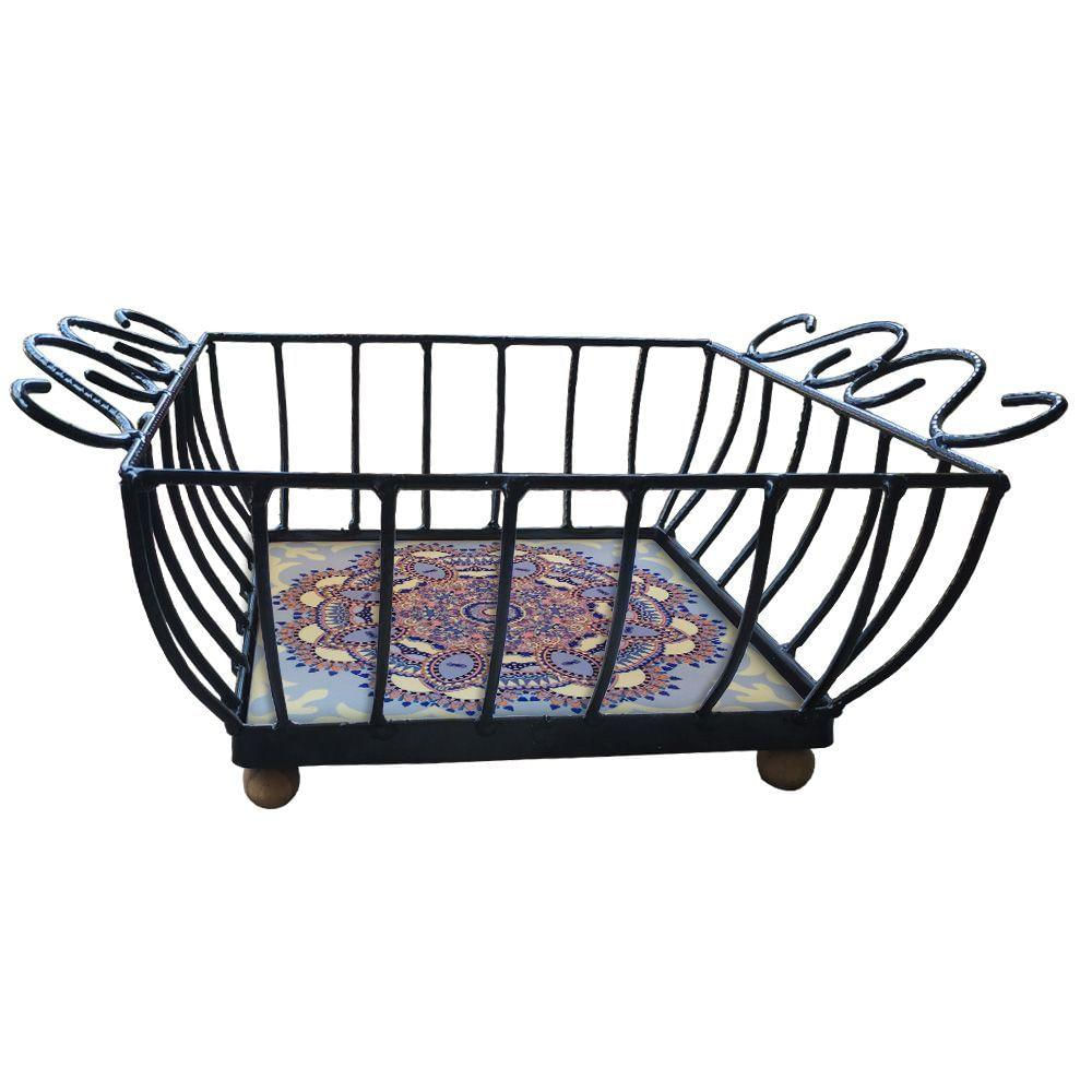 Fruteira De Mesa Ferro E Azulejo Quadrada Grande Pra Cozinha Azulejo G6