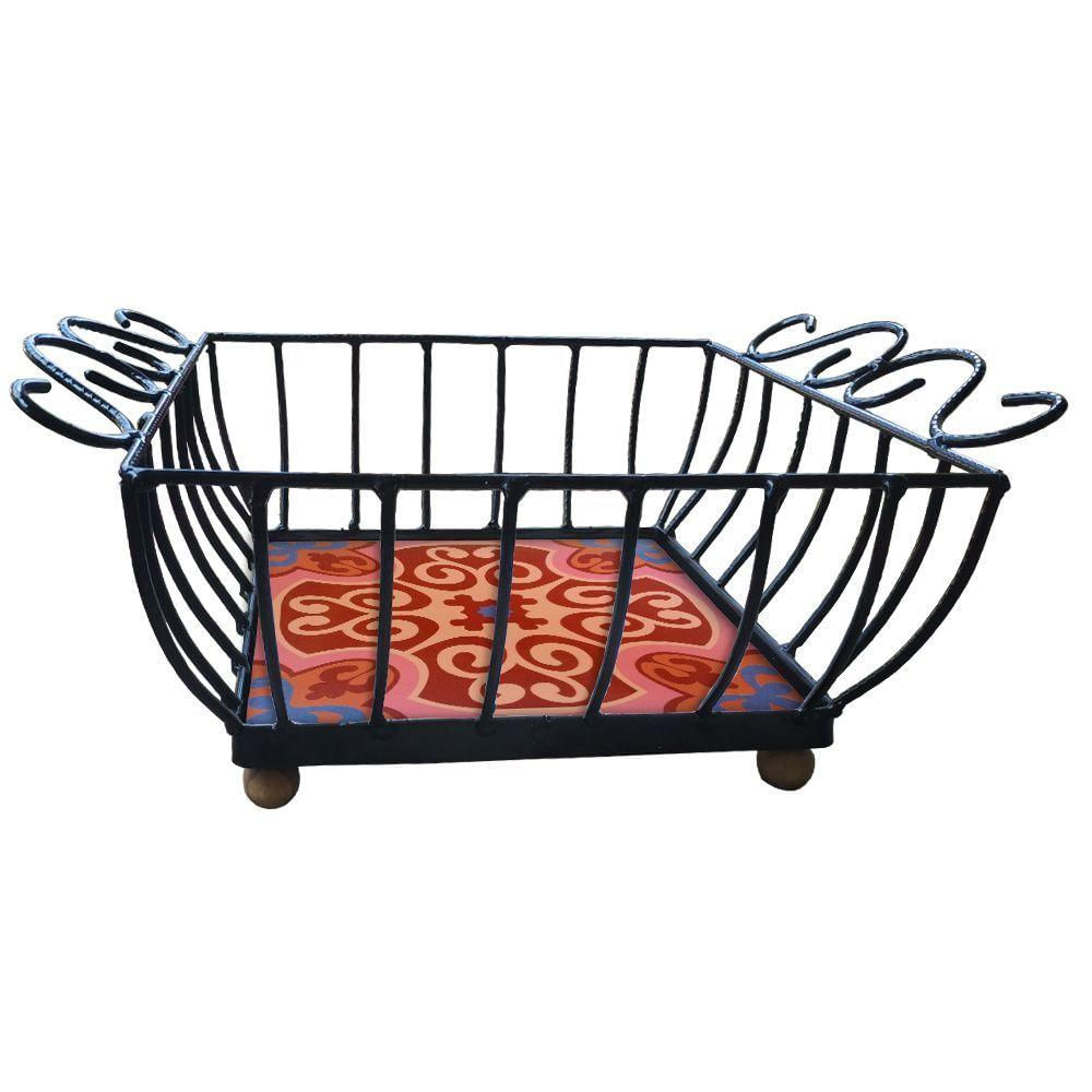 Fruteira De Mesa Ferro E Azulejo Quadrada Grande Pra Cozinha Azulejo G4