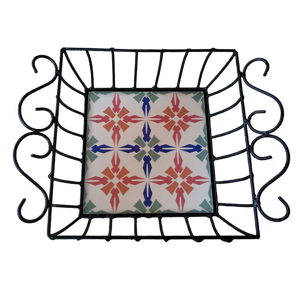 Fruteira De Mesa Ferro E Azulejo Quadrada Grande Pra Cozinha Azulejo G8