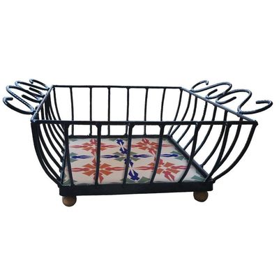 Fruteira De Mesa Ferro E Azulejo Quadrada Grande Pra Cozinha Azulejo G8