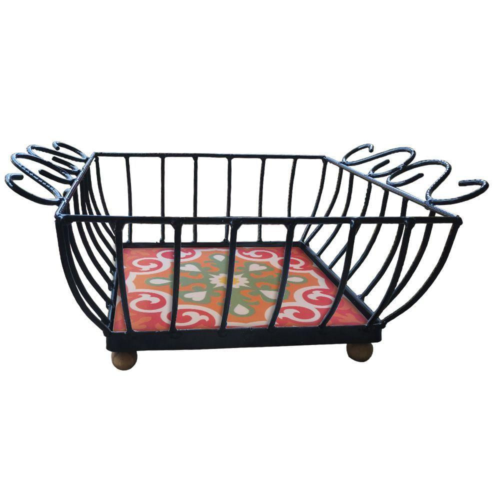 Fruteira De Mesa Ferro E Azulejo Quadrada Grande Pra Cozinha Azulejo G3