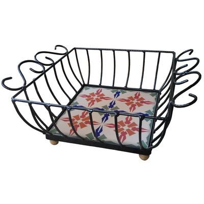 Fruteira De Mesa Ferro E Azulejo Quadrada Grande Pra Cozinha Azulejo G8