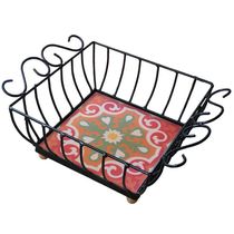 Fruteira De Mesa Ferro E Azulejo Quadrada Grande Pra Cozinha Azulejo G3