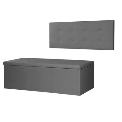 Kit Cabeceira Painel E Calçadeira Baú Casal 1,40m Berlim Suede Cinza Dal Poz Estofados
