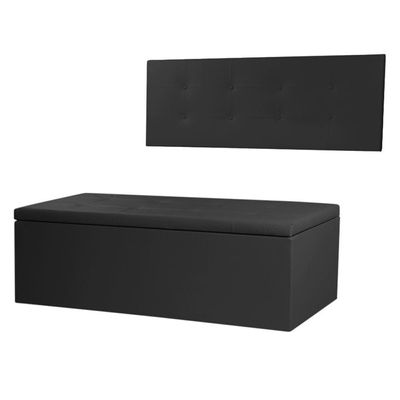 Kit Cabeceira Painel E Calçadeira Baú Casal King 1,95m Berlim Material Sintético Preto