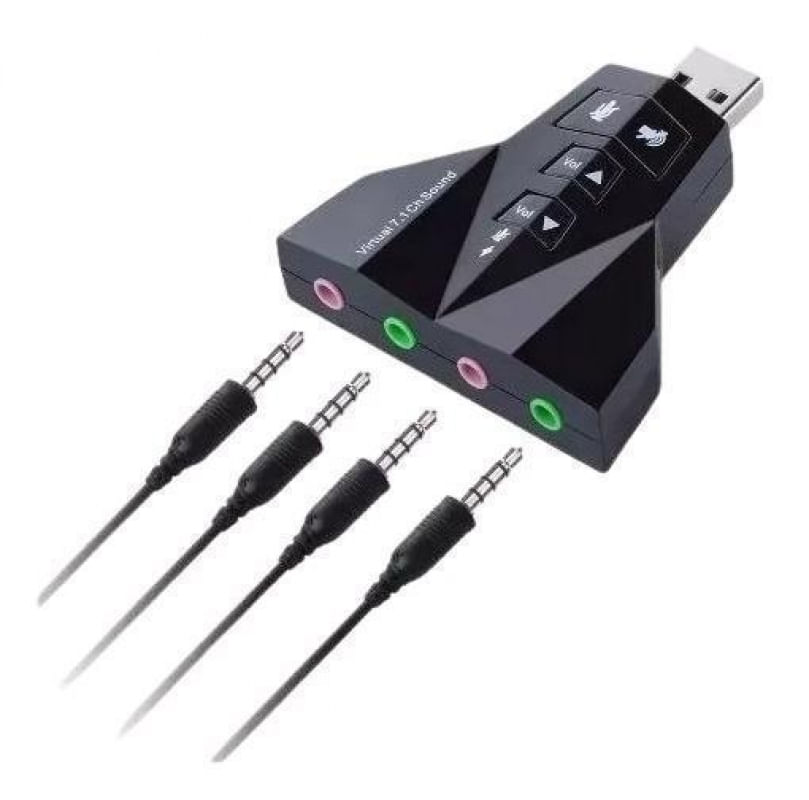 Adaptador Usb Som Placa Áudio 7.1 Com P2 Notebook Pc