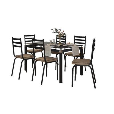 Jogo Mesa Vidro Preto 140cm 6 Cadeiras 118 Preto