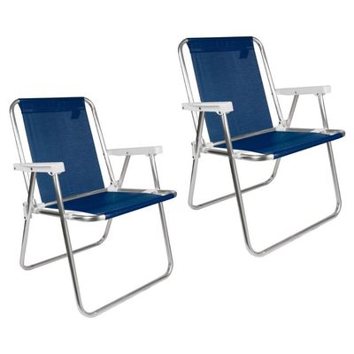 Kit 2 Cadeira De Praia Alta Sannet Em Alumínio Azul Mor