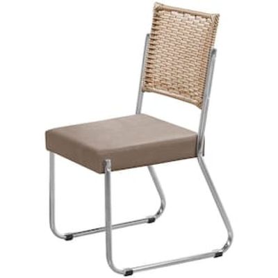 Cadeira Aço Nobre Claudia em Aço Carbono e Junco Sintético Suede - Cromada/Bege