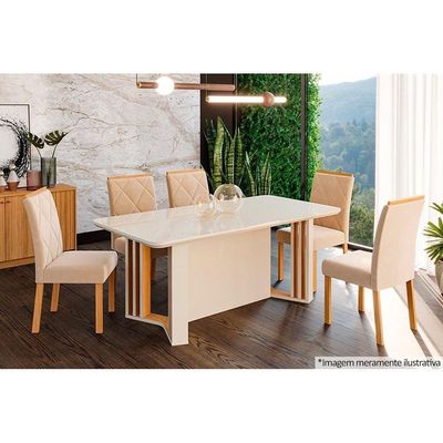 Cadeira Sala de Jantar Fernanda Kit 4 Un Nature-Madeirado/ Linho Bege - Cimol