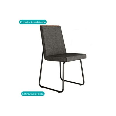 Cadeira Sala de Jantar Lira 1752 Aço Kit 2 Uni Preto/Linho Grafite/Courano Preto - Carraro