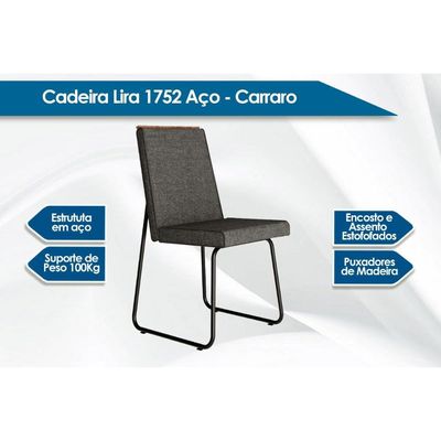Cadeira Sala de Jantar Lira 1752 Aço Kit 2 Uni Preto/Linho Grafite/Courano Preto - Carraro