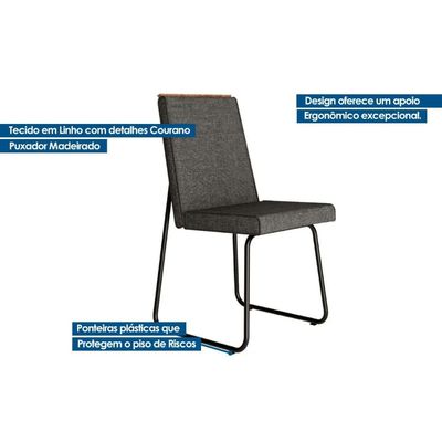Cadeira Sala de Jantar Lira 1752 Aço Kit 2 Uni Preto/Linho Grafite/Courano Preto - Carraro