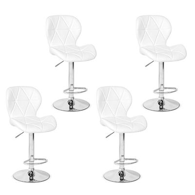 04 Banquetas Slim Couro Pu Regulagem de Altura Branca
