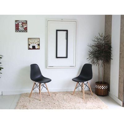 Mesa Dobrável Retrátil Branca + 2 Cadeiras Eames Preta