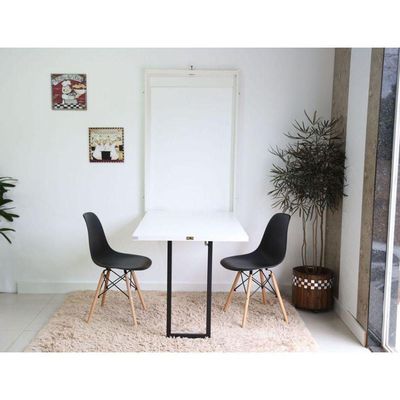 Mesa Dobrável Retrátil Branca + 2 Cadeiras Eames Preta