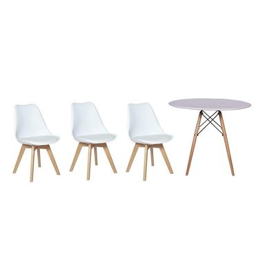Kit Mesa Jantar Eiffel 90cm Branca 3 Cadeiras Leda Branca
